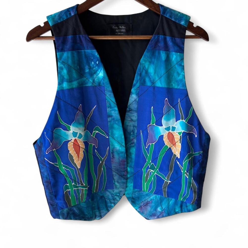 Vintage Carolyn McClain Art Vest – Hand-Painted Iris M/L